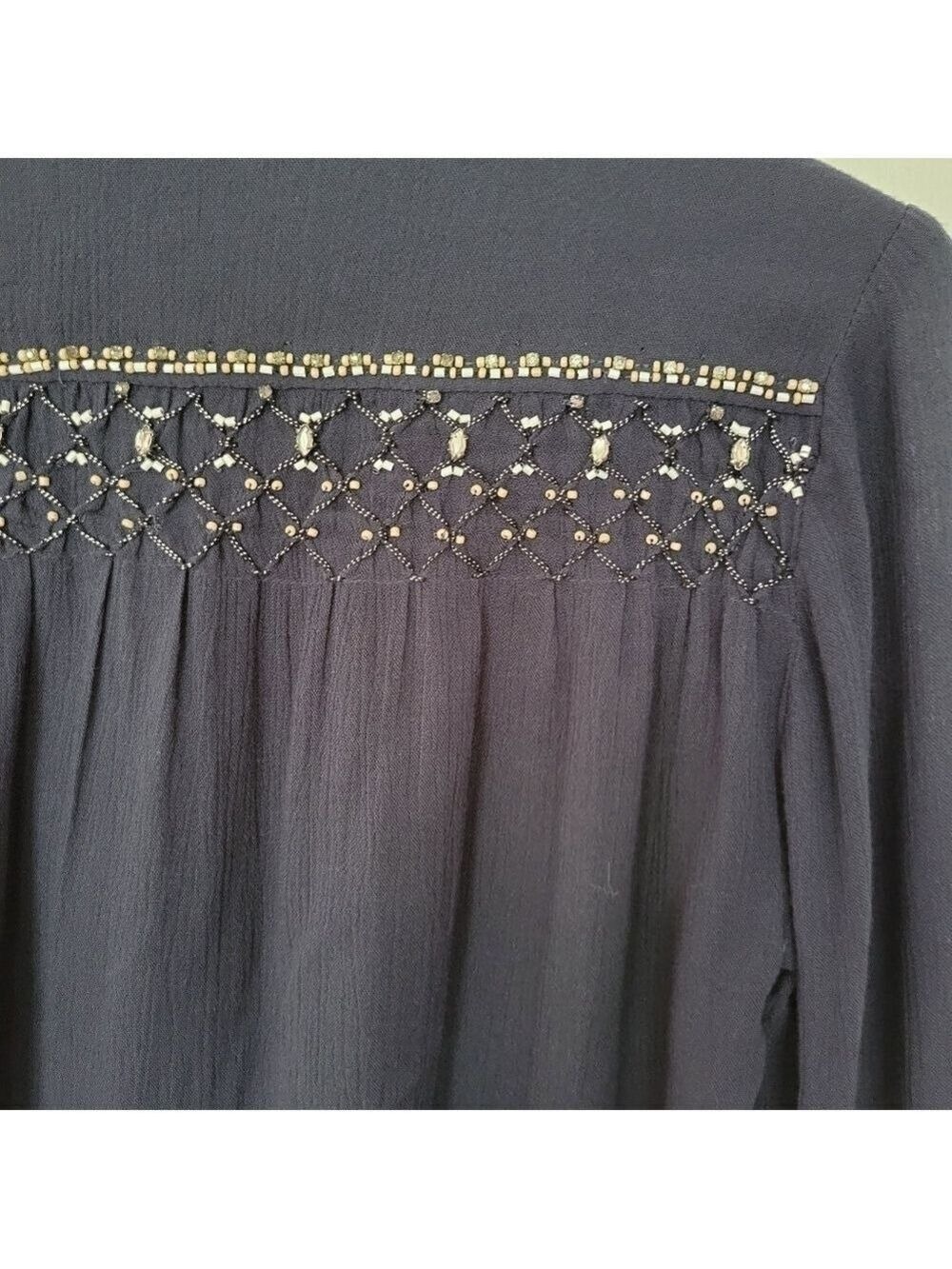 Anthropologie Floreat Beulah Beaded Buttton Up Pleat Front Long Sleeve Blouse - Picture 12 of 16